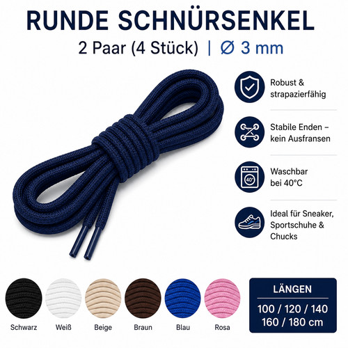 Paar runde schnürsenkel 3mm - 2,